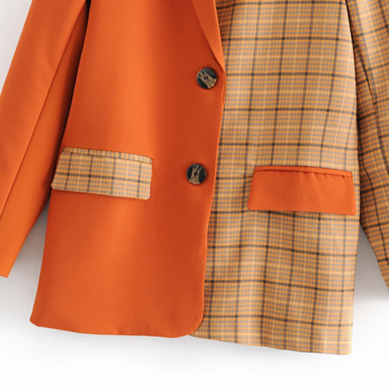 NSZ Women Checked Blazer Plaid Jacket Female Patchwork Long Sleeve Office Work Elegant Outerwear Business Suit Coat Blaser Mujer