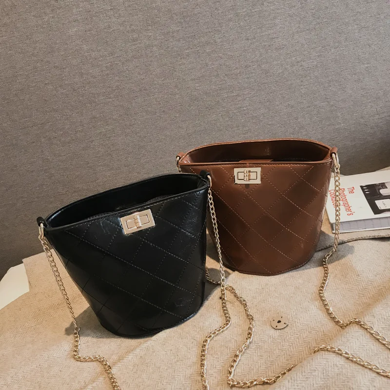 

Plaid Bucket Bags for Women 2019 New Quilted Chain Shoulder Handbags Women's Messenger Bags Bolsa Feminina Bolsos B196