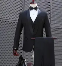 Black chorus singer star style stage clothing for men groom suit set with pants 2019 mens wedding suits costume formal dress tie pyjtrl men five piece set europe style court marshal clothing groom wedding red mens suits party stage singer costume