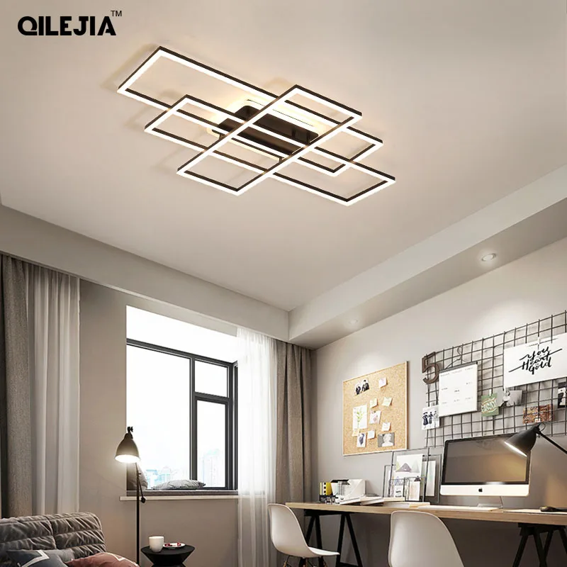 

LED Chandelier For Bedroom Living Room Foyer Study Hotel Room white and black color Lampshade remote control fixtures AC85-260V