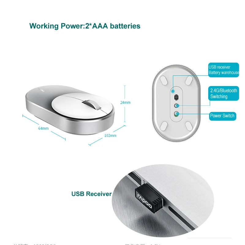mouse silencioso multi-modo bluetooth mouse óptico mouse para escritório de negócios