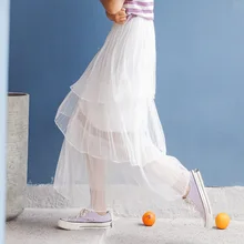 Женские юбки, женские, Kawaii, фея, сетчатая, стиль, длинная талия, плиссированная юбка, женская, Корейская, Harajuku, одежда для женщин, повседневная
