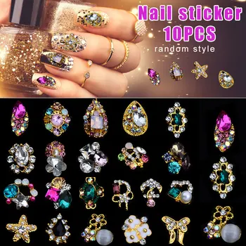 

2019 New arrival Professional 10 Pcs 3D Nail Art Jewelry Alloy Decals Crystal Glitter Tips DIY Nail Art Tips