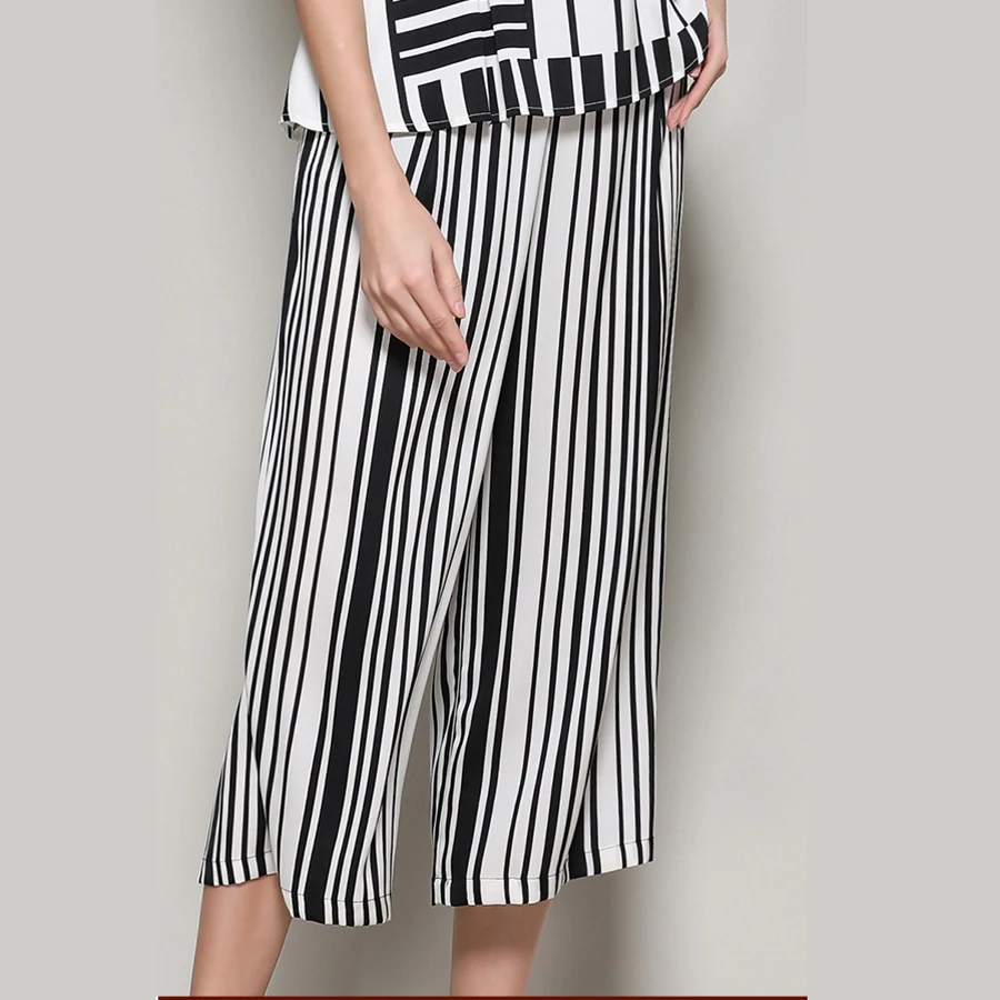 

Women Wide Leg Pants Silk Zebra Striped High Waisted Long Pants New OL Fashion Lady Spring Summer Silk Loose Style Trousers