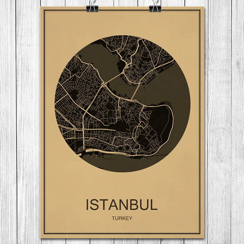 ISTANBUL World City Map Vintage Retro Poster Kraft Paper Wall Art Sticker Antique Painting Cafe Bar Living Room Decor Home | Дом и сад