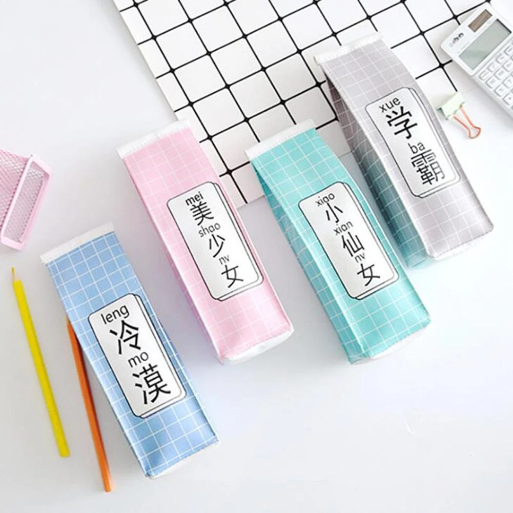 Caja de cuero con diseño creativo de palabras chinas niños y niñas, estuche para lápices, para lápices, bolsa para estudiante, papelería, suministros escolares|Bolsas para lápices| AliExpress