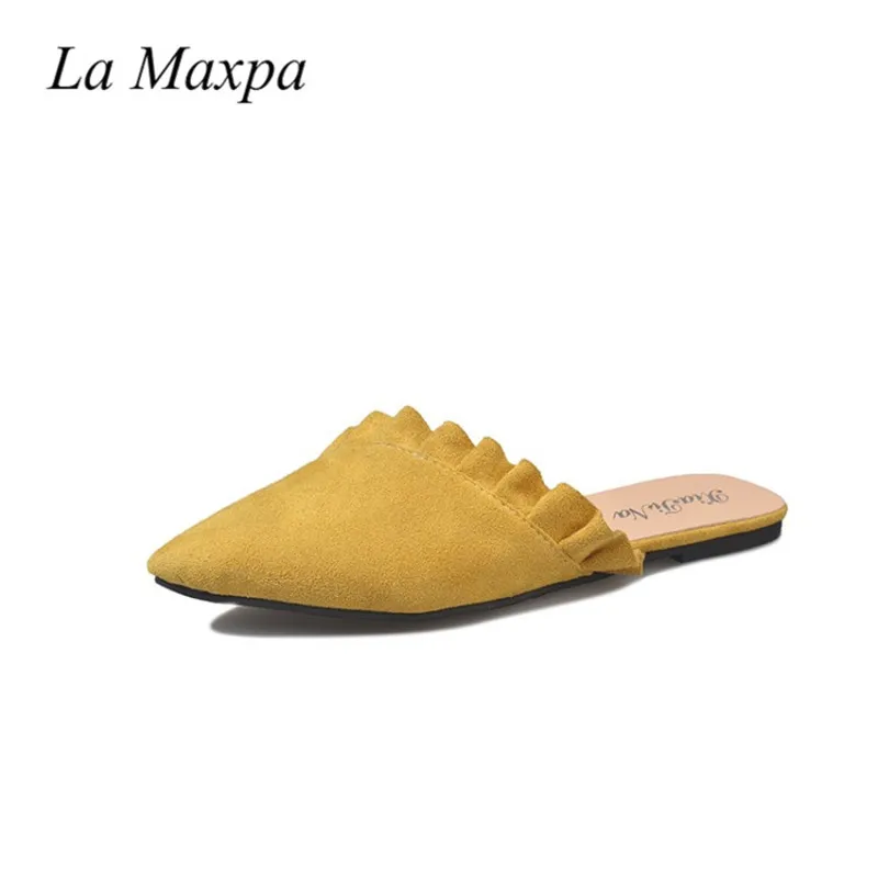 La Maxpa/женские тапочки; женская обувь на плоской подошве; женские шлепанцы без застежки на плоской подошве; модная женская обувь с оборками; тканевые лоферы на платформе; вьетнамки
