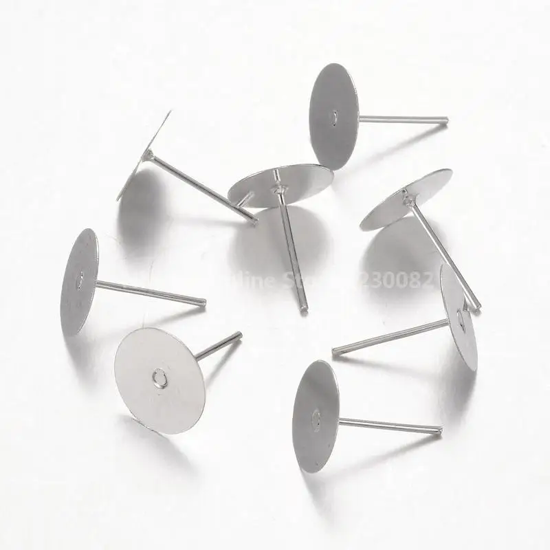

Earring Stud Ear Nail Iron Flat Base Cup Post Earring Findings, Silver Color, Size: about 10mm in diameter, 12mm long, 0.8mm