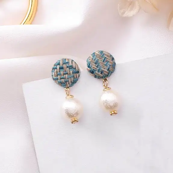 MENGJIQIAO 2018 New Autumn Winter Jewelry Handmade Wool Button Drop Earrings For Women Simulated Pearl Colorful Boucle D'oreille