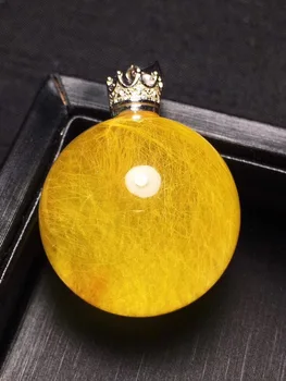 

27mm Natural Gold Hair Rutilated Quartz Pendant Round Wealthy Lucky Ball Beads For Women Men Gemstone Fashion Jewelry AAAAA