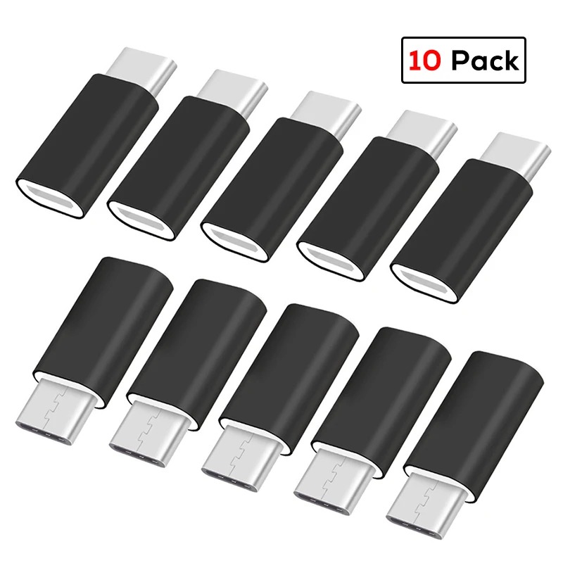 SUPTEC 10 шт USB адаптер usb type C к Micro USB OTG кабель type-C Конвертер Разъем для Macbook samsung S9 S8 huawei P20 P10 - Цвет: 10 Pack Black