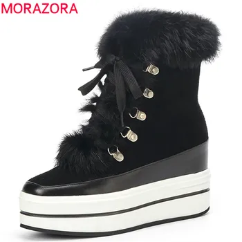 

MORAZORA 2020 fashion new arrive shoes woman ankle boots cow suede leather platform boots square toe autumn winter boots female