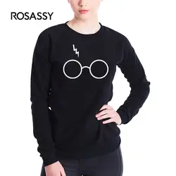ROSASSY Мода 2017 г. очки свитшот с принтом Для женщин толстовка с длинными рукавами и круглым вырезом хлопковая флисовая толстовка с принтом