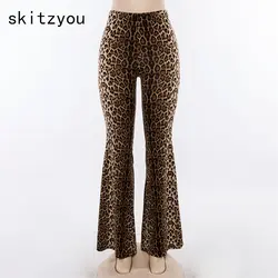 Skitzyou Леопардовый принт с высокой талией широкие брюки женские осенние с высокой талией сексуальные обтягивающие облегающие Женские Брюки