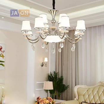 

led e14 Postmodern Iron Glass Crystal Chrome White Chandelier Lighting Lamparas De Techo Suspension Luminaire Lampen For Foyer