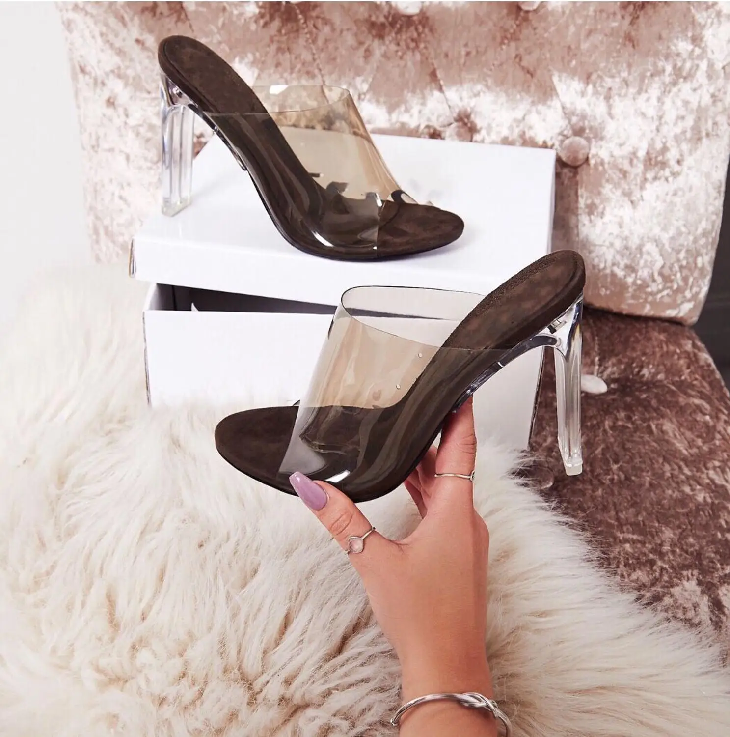 

New Summer Gladiator Sandals Women Crystal Square heel slippers Fashion Women's Sandals Slip-On Slides shoes size 35-42