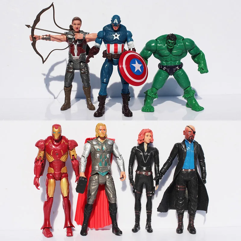 

7Pcs/Lot The Hawkeye Black Widow Hulk Iron Man Captain America Thor PVC Figure Doll Toys 15cm