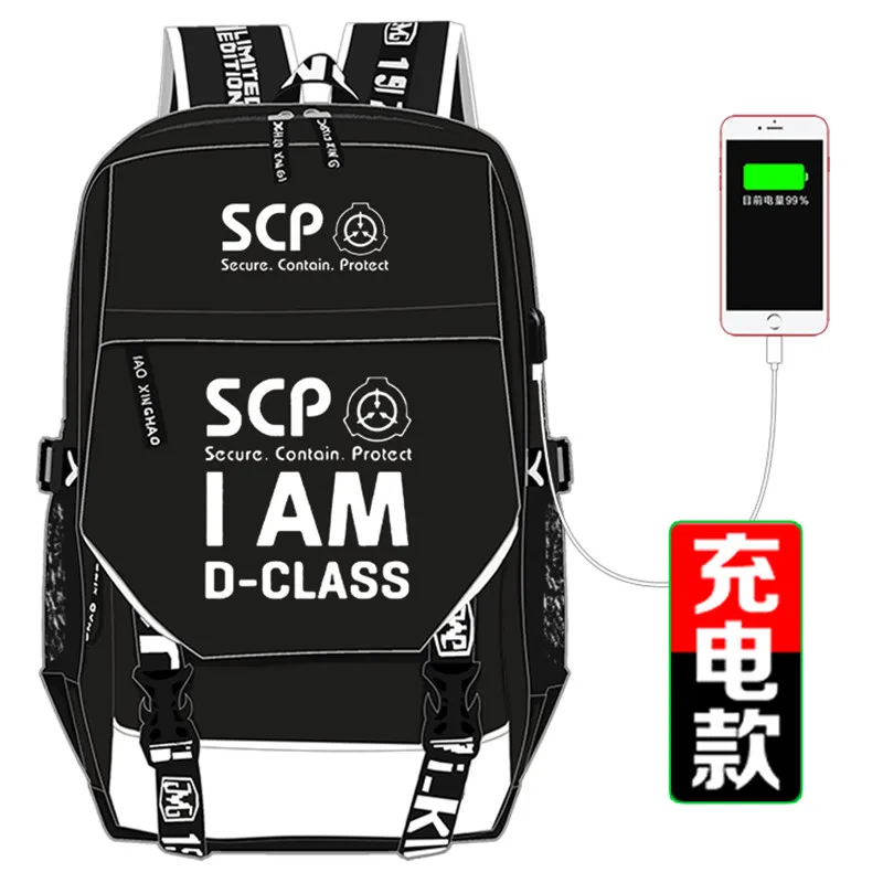  SCP Special Containment Procedures Foundation School Bag Printing Backpack USB Charging Laptop Back