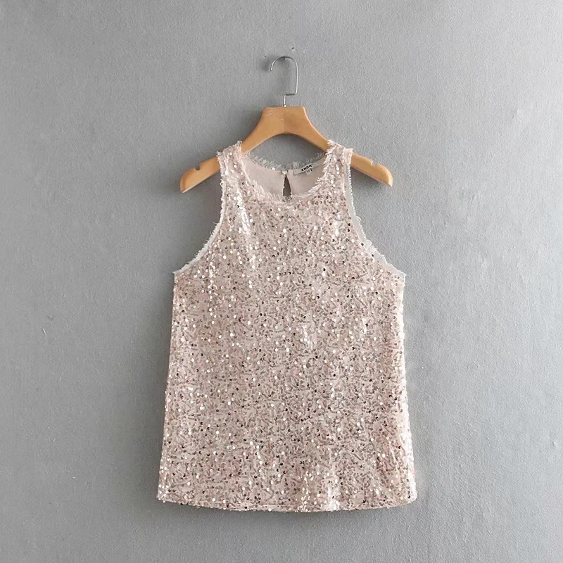 

Sequins Decoration O Neck Sleeveless Blouses Womens Tops Female Loose Smock Shirt 2019 Summer Blusas Mujer S5625