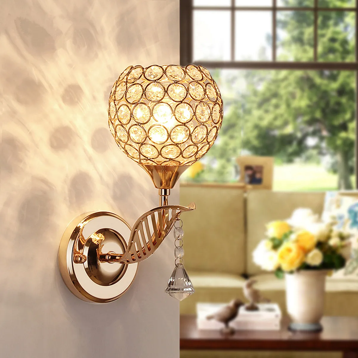 

220V E27 European Style Crystal Wall Light Lampshade Vintgae Indoor Led Lamp Without Bulb for Living Room Bedroom Hallways