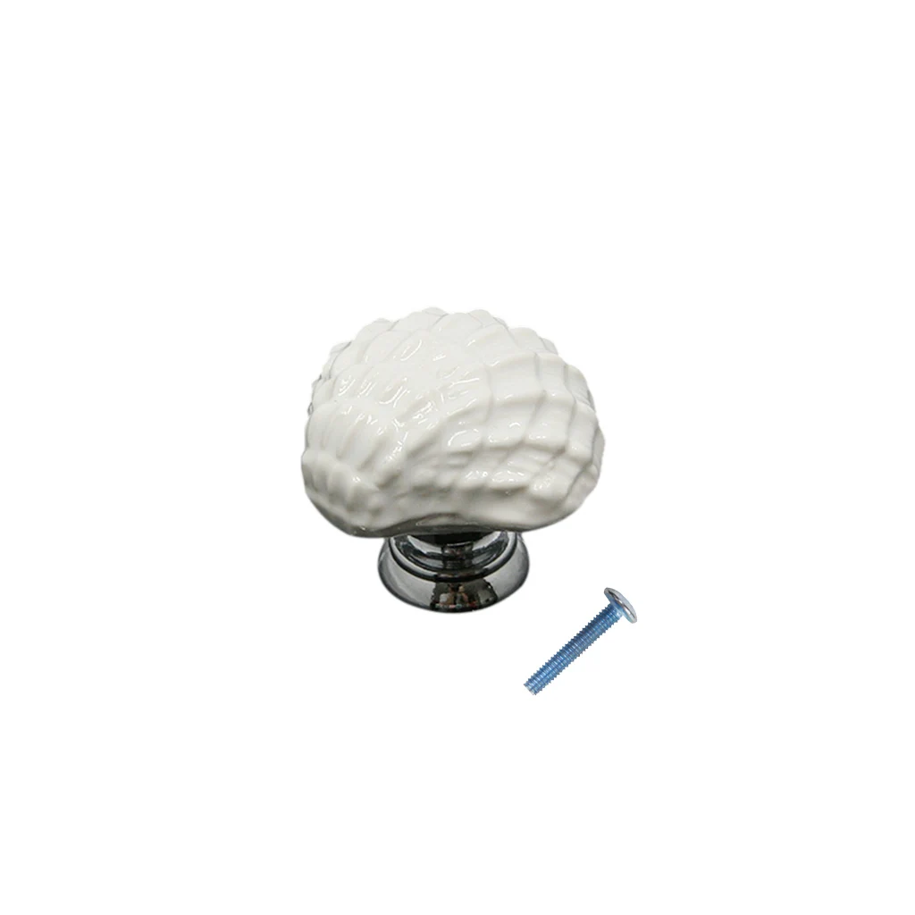 White Shell Shape Kitchen Cabinet Knobs Ceramic Drawer Cupboard Pull Handle