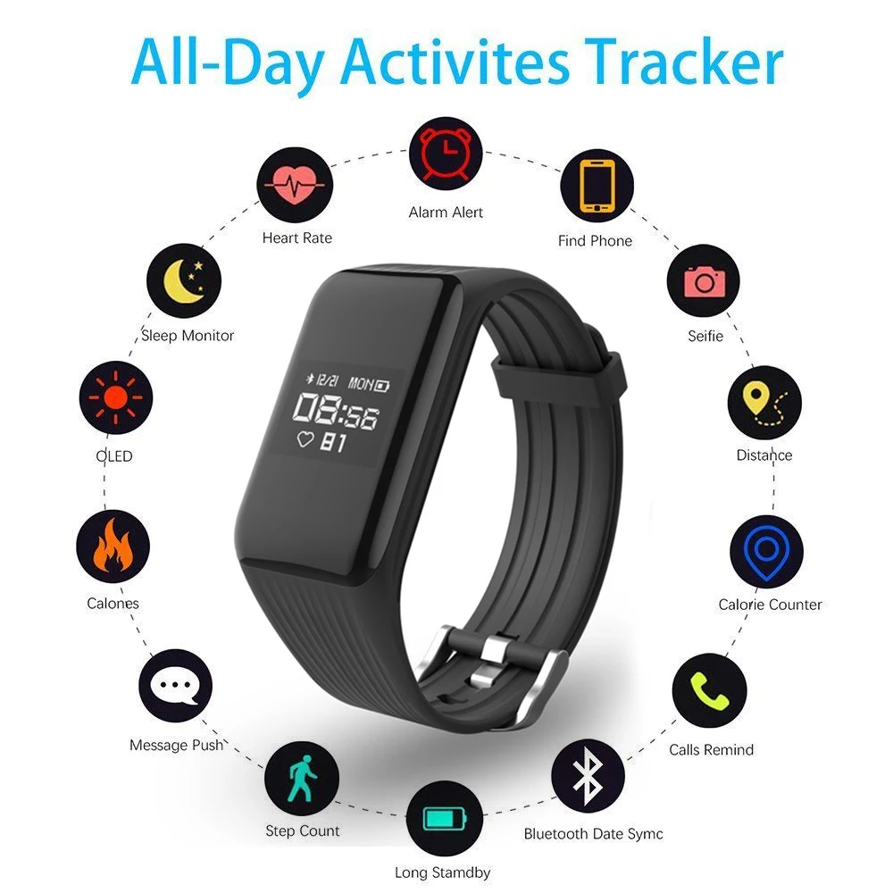 2018 Smart Wristband Bracelet K1 Heart Rate Monitor IP68 Waterproof Sports Fitness Tracker Smartband Sport Watch for android ios