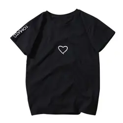 Новые простые футболка Для женщин белый черный в форме сердца футболка Для женщин 2019 Лето harajuku топы женские футболки плюс Размеры 3XL W3