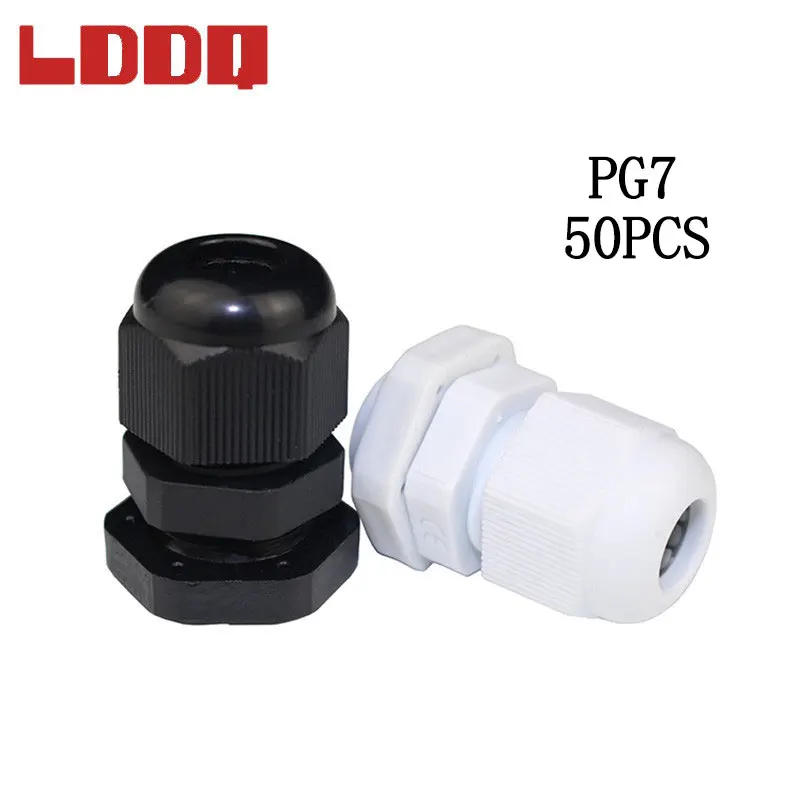 

LDDQ 50pcs Nylon Waterproof Cable Gland PG7 for 3-6.5mm Cable Black and White Optional Gland Joints Cable Connector Promotion!