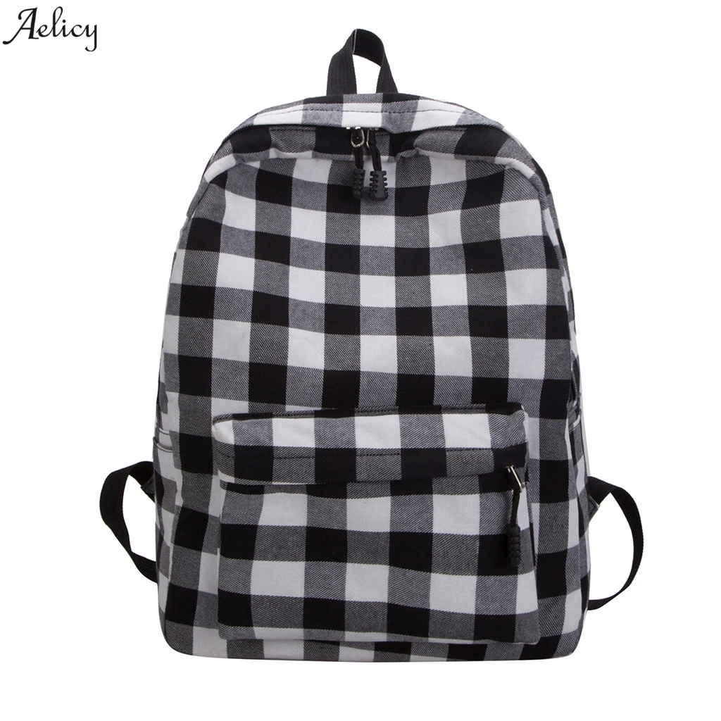 

Classical Plaid Canvas Women Student Bag Backpack School Shoulder Travel Bags College Contrast Color Shoulder Bag Backpack