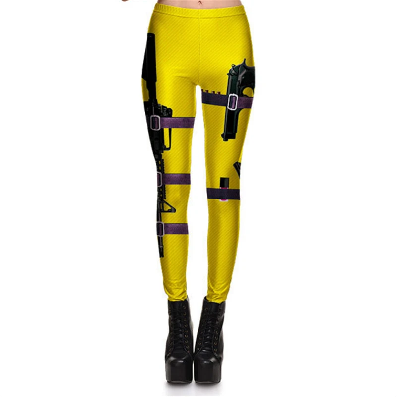 

Leggings Fitness Sexy Women's Leggings Stretch Digital Print Yellow Black Gun Field Pencil Pants Trousers S-4XL