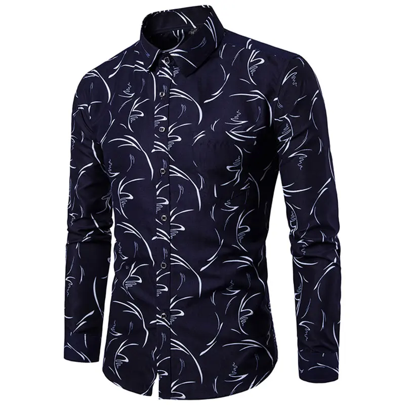 

Newly Simple Fashion Men Work Shirt Printing Long Sleeve Spring Autumn Man Casual Shirts Plus Size M-5XL VK-ING