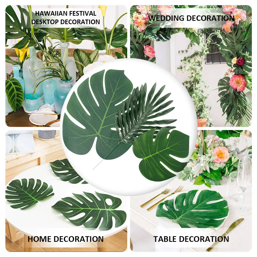 

36pcs 3 Kinds Artificial Tropical Palm Leaves Simulation Leaf Hawaiian Luau Party Jungle Beach Theme Table Decorations Bohemia