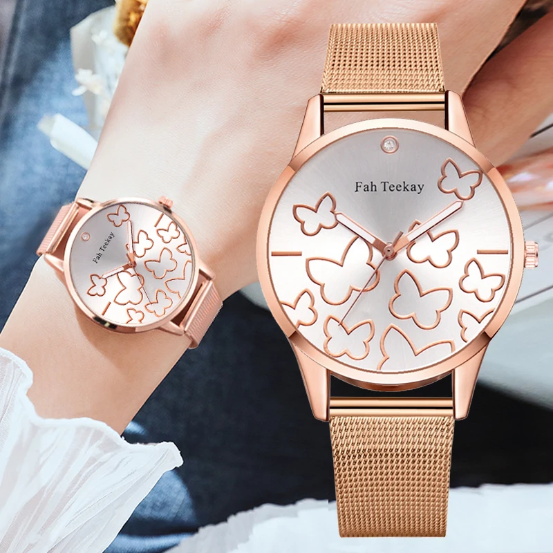 

Top Brand Luxury Bracelet Women's Wristwatch Fashion Rose Gold Butterfly Dial Dress Quartz Clock Relogio Feminino Reloj