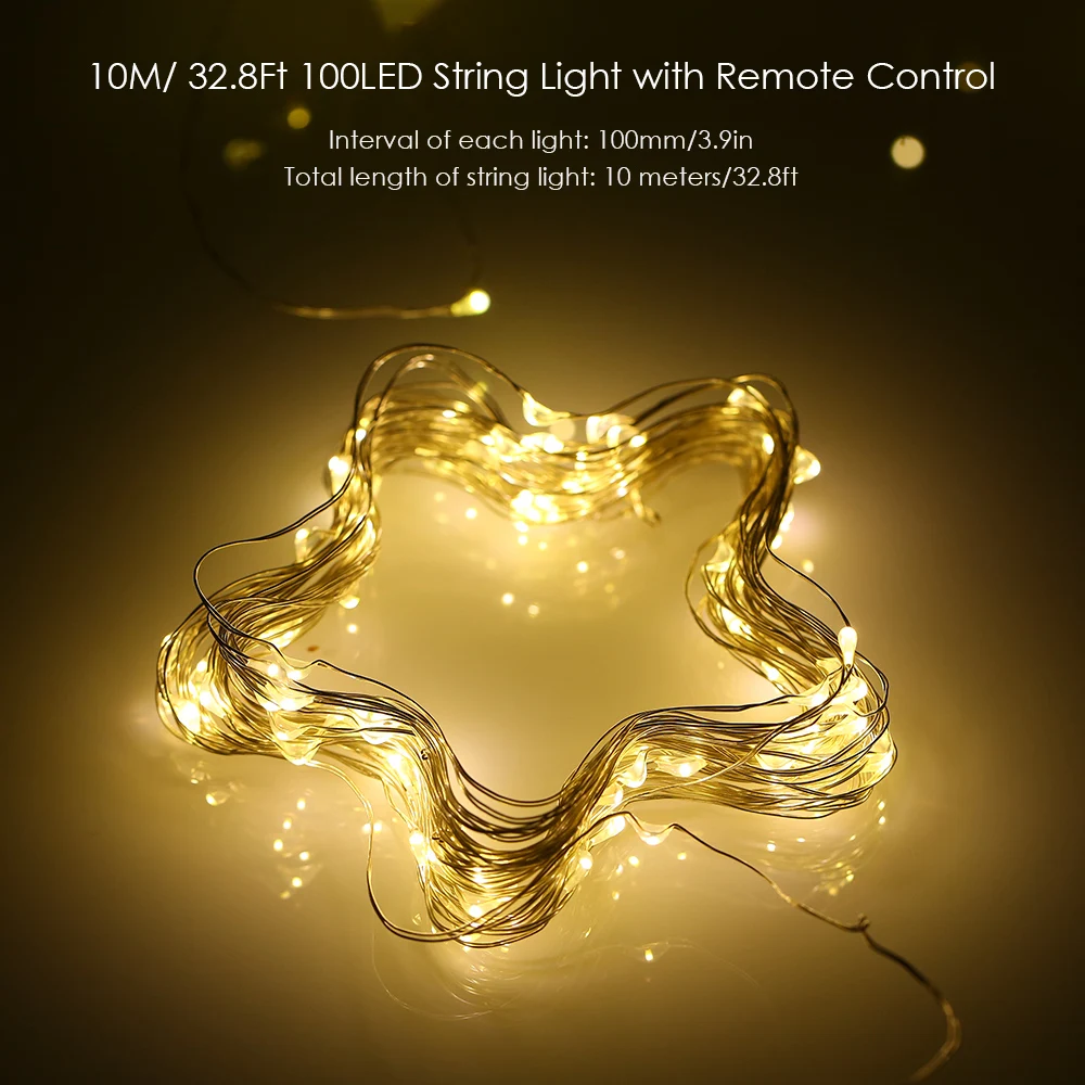 Tomshine 10 м медная проволока 100LED струнная лампа Дистанционное управление 8 режимов