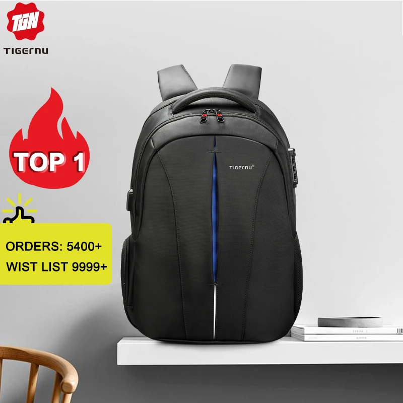 Tigernu résistant aux éclaboussures 15.6 pouces sac à dos pour ordinateur portable sans clé TSA Anti-vol hommes sac à dos voyage adolescent sac à dos sac à dos homme mochila