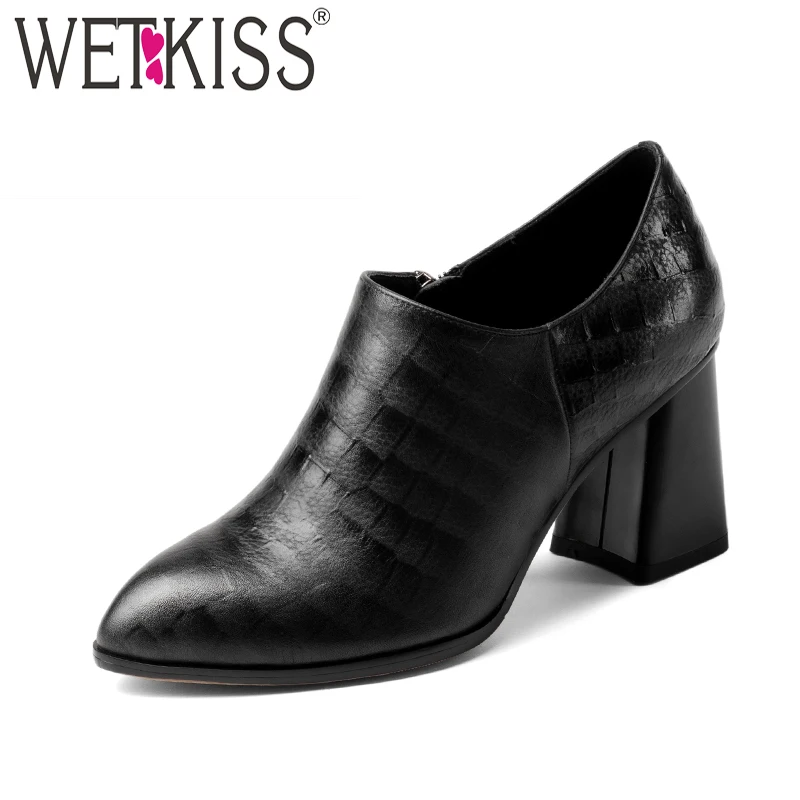 

WETKISS Embossed Leather Pumps Brand Design Female Pumps Women's High Hoof Heel Shoes Plus Size Ladies Footwear Big Size 33-43