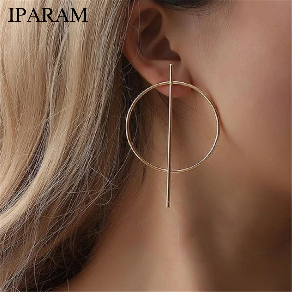 IPARAM Personality Exaggerated Geometry Big Circle Earrings Female Punk Glamour Fashion Gold Silver Color Jewelry | Украшения и