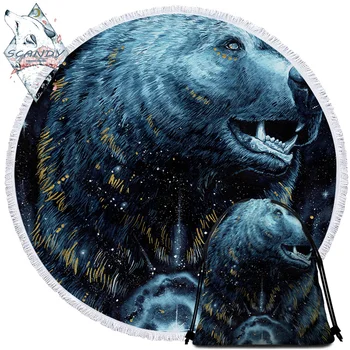 

In The Darkness Bear by Scandy Girl Bath Towel Blue Golden Beach Towel With Bag Galaxy Microfiber Round Towel Animal Picnic Mat