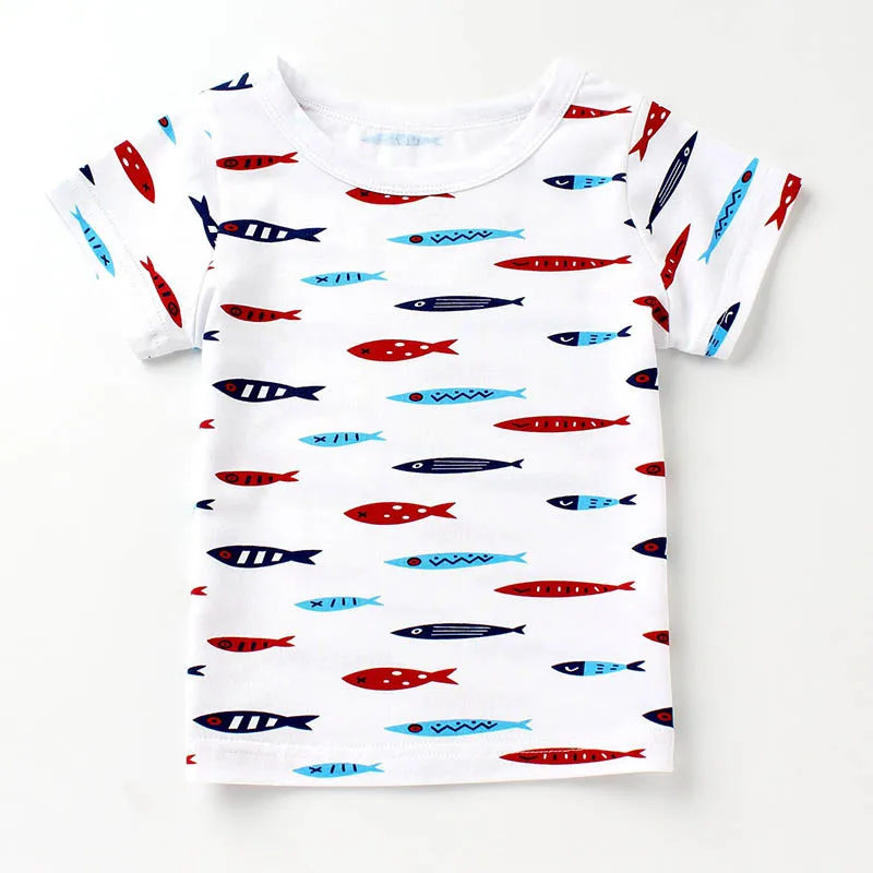 

2019 New 100%Cotton Short Kids T-Shirts Cartoon Printed Fish/Monkey/Car T-shirt For Girls/Boys Soft Comfortable Baby Shirt Tops