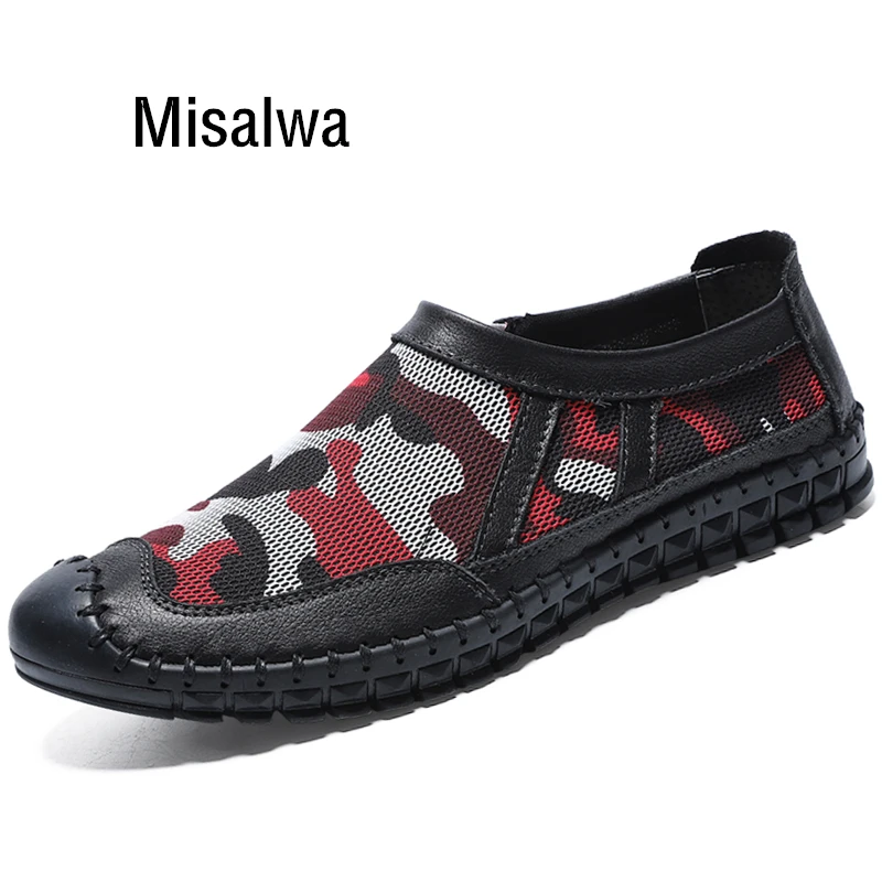 

Misalwa Camouflage Elastic Slip-on Men Loafers Summer Daily Outdoor Mens Sneakers Casual Handmade Mesh Breathable Men Flats