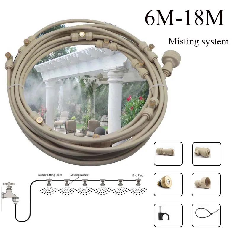 6M 15M 18M Outdoor Misting Cooling System Garden Water Mister Nozzles Kit 