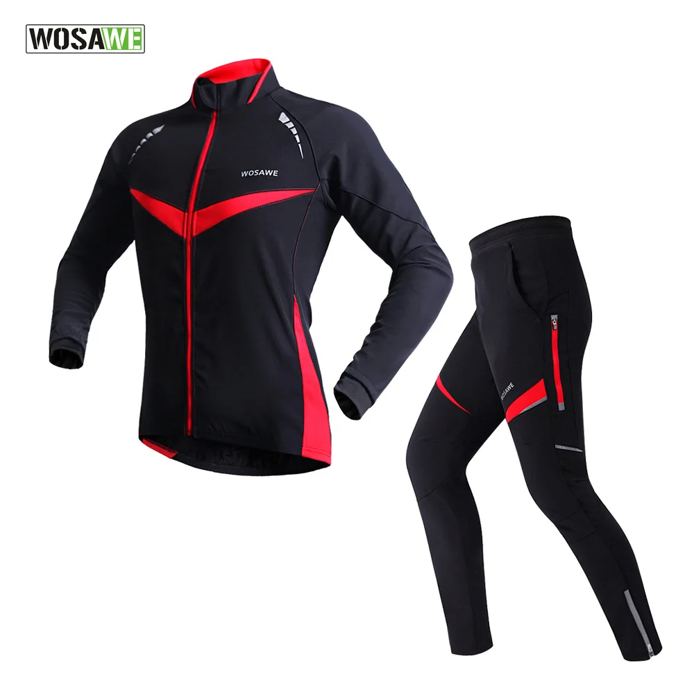 

WOSAWE New Autumn Winter Cycling Sets Long Sleeve Bicycle Jersey Pant Windproof Riding Bike Jacket Men Sports Clothes Set