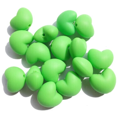 Силиконовые бусины-прорезыватели в форме сердца,, силиконовые бусины в форме сердца для мам, 50 шт./лот, силиконовые бусины для прорезывателей для детей - Цвет: Зеленый