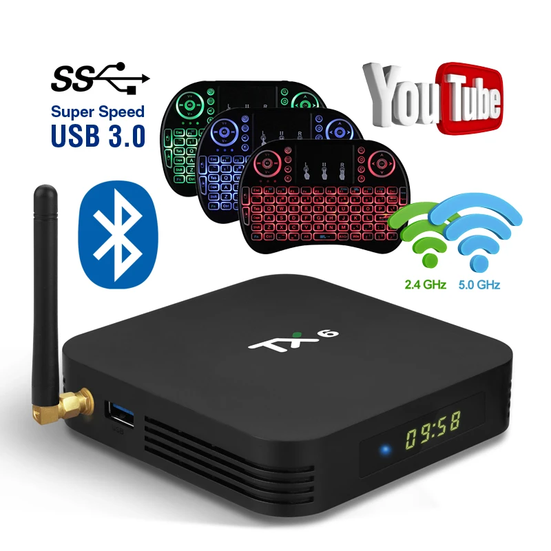 

TX6 Android 9.0 Wifi 5G TV Box 4G DDR3 32G 64G USB 3.0 Bluetooth 4.1 Set-top TV Box H.265 4K HD SPDIF IPTV Smart Media Player