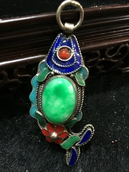 

Natural stone carved antique myanmar cloisonne fish pendant necklace charm female style Gratis pendant rope chain
