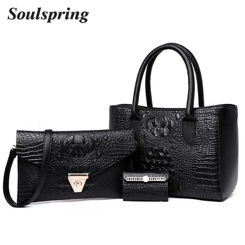 

3 Pcs/set Leather Women's Handbag Alligator Women Bags Handbags Women Famous Brands Big Casual Tote Bag Ladies Shoulder Bags