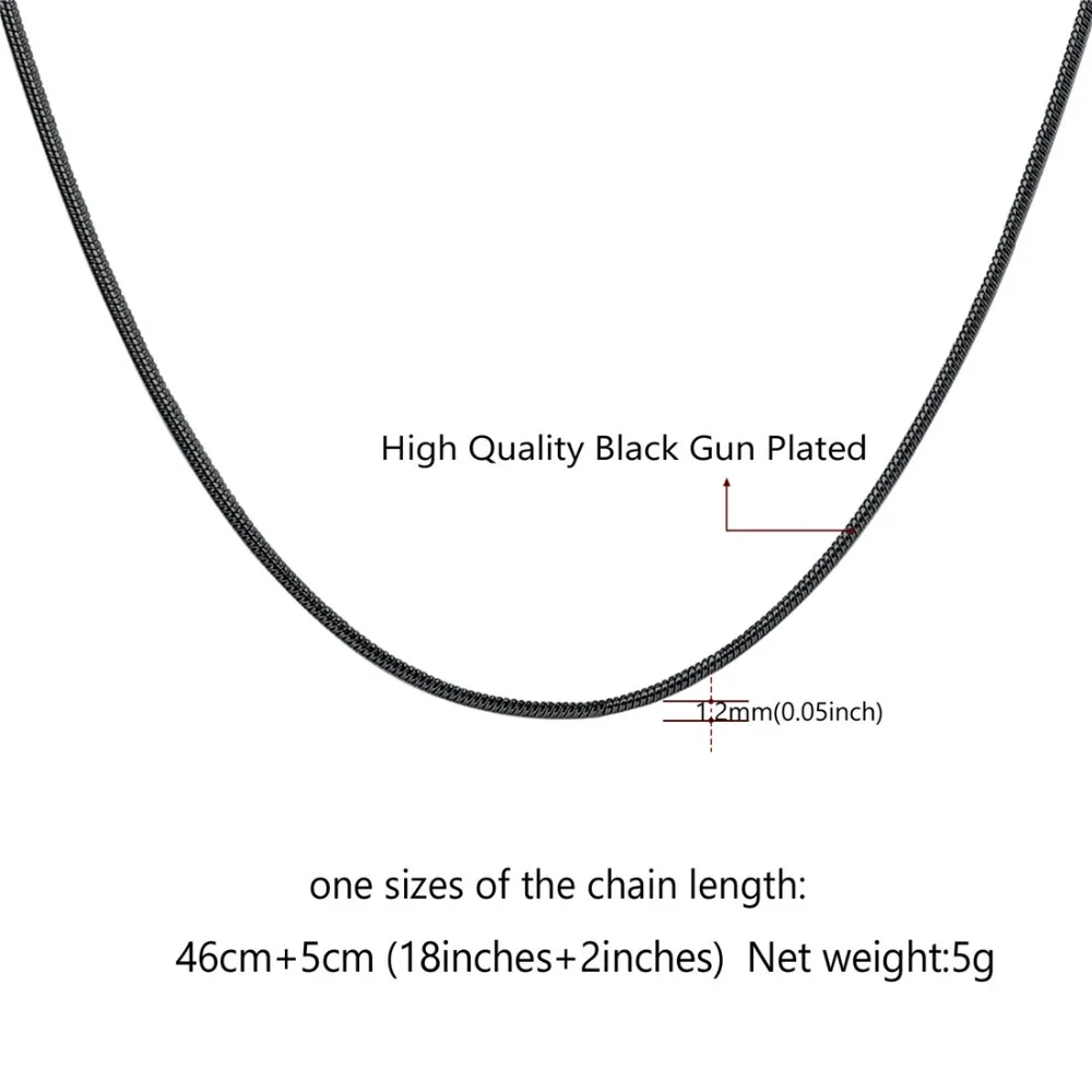 U7 цепочка-змейка 1,2 мм 18 дюймов позолоченная/черная цепочка из нержавеющей стали мужское/женское ожерелье панк ювелирное изделие подарок N1121