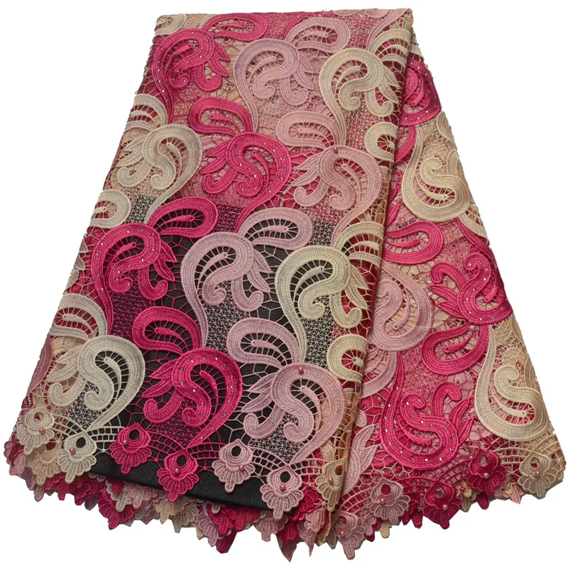 

Free shipping (5yards/pc) high quality fushia pink African big cord lace fashion water soluble lace for party dress WLP860