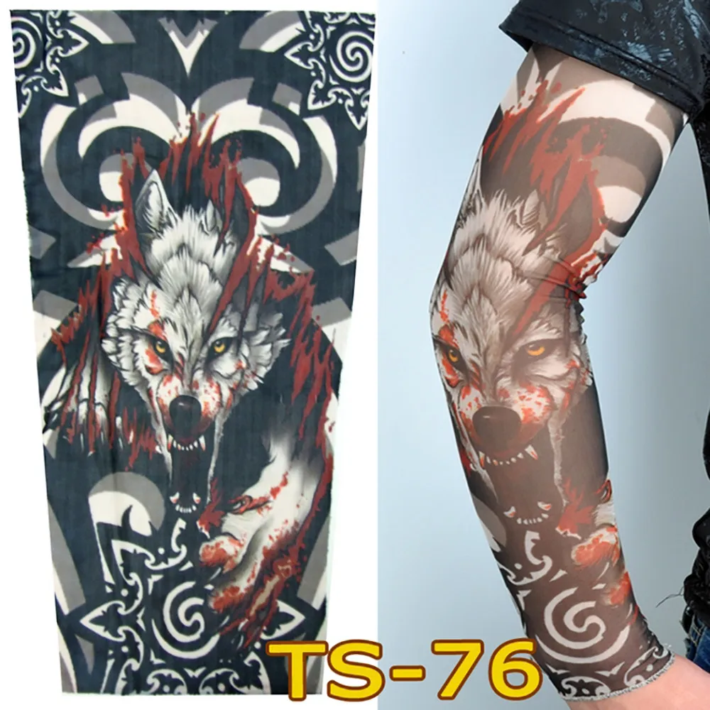 

Unisex Men Wolf Print Sunscreen Hand Fake Tattoo Sleeves UV Protective Cool Arm Cover Tatto Sleeve Cuffs Elastic Manga Manche 2#