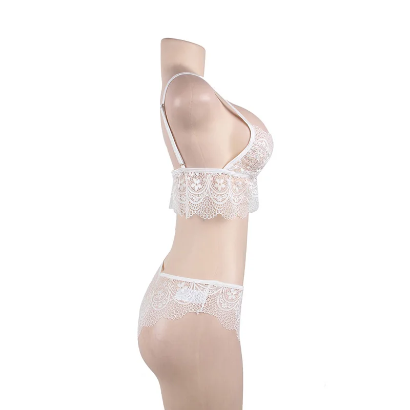 Ohyeahlover, комплект женского белья, прозрачный, размера плюс, кружевной бюстгальтер+ трусики, сексуальное, без косточек, цветочное нижнее белье, Женский комплект, RM80614